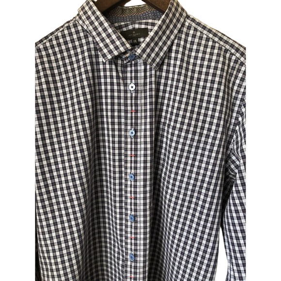 Jeff Banks Mens Blue Plaid Long-Sleeve Reverse Cuff Button-Down Shirt Size - XXL - Picture 2 of 7